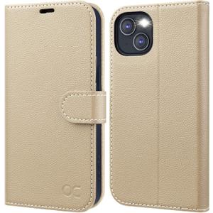 OCASE Compatible with iPhone 13 Wallet Case, PU Leather Flip Folio Case with Card Holders RFID Blocking Kickstand [Shockproof TPU Inner Shell] Phone Cover 6.1 Inch 2021 (Litchi Apricot)