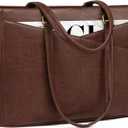 LOVEVOOK Vintage Leather Work Tote - 15.6 Inch Laptop Bag for Women, Waterproof Business Bag & Office Briefcase (Brown)