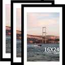 16x24 Picture Frame Black Set of 3, Display Pictures 12x18 with Mat or 16 x 24 Without Mat, Poster Frames 16x24 Poster Frames for Wall Hanging Horizontal and Vertical