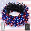 ITICdecor 4th of July 100 LED Red White and Blue Battery String Lights
33FT Battery String Lights with 8 Lighting Modes & Remote Control &Timer for Indoor Outdoor Xmas Tree Party Garden