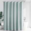 Blue Linen Shower Curtain, Boho Farmhouse Shower Curtain Set for Bathroom, 200GSM Luxury Weighted Water Resistant Fabric Textured Shower Curtains with 12 Metal Hooks, 72Wx72H
