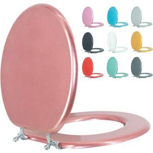 Round Toilet Seat Wood Toilet Seat Prevent Shifting with Zinc Alloy Hinges American Standard Size Toilet Seat Easy to Install, also Easy to Clean Round, Sparkling Queen Red
