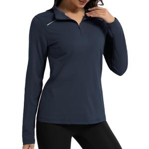 GEMYSE Women's 1/4 Zip Pullover Shirts Long Sleeve Workout Tops Quick Dry Casual Rash Guard Shirts (Black, XL)