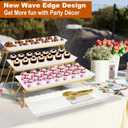 KAQAHIDO Extra Large 4 Tier Serving Tray Set, 34x22x10 inch Wave Edge Melamine Dessert Table Display Set, Tiered Trays Stand for Party Buffet Entertaining, Gold and White