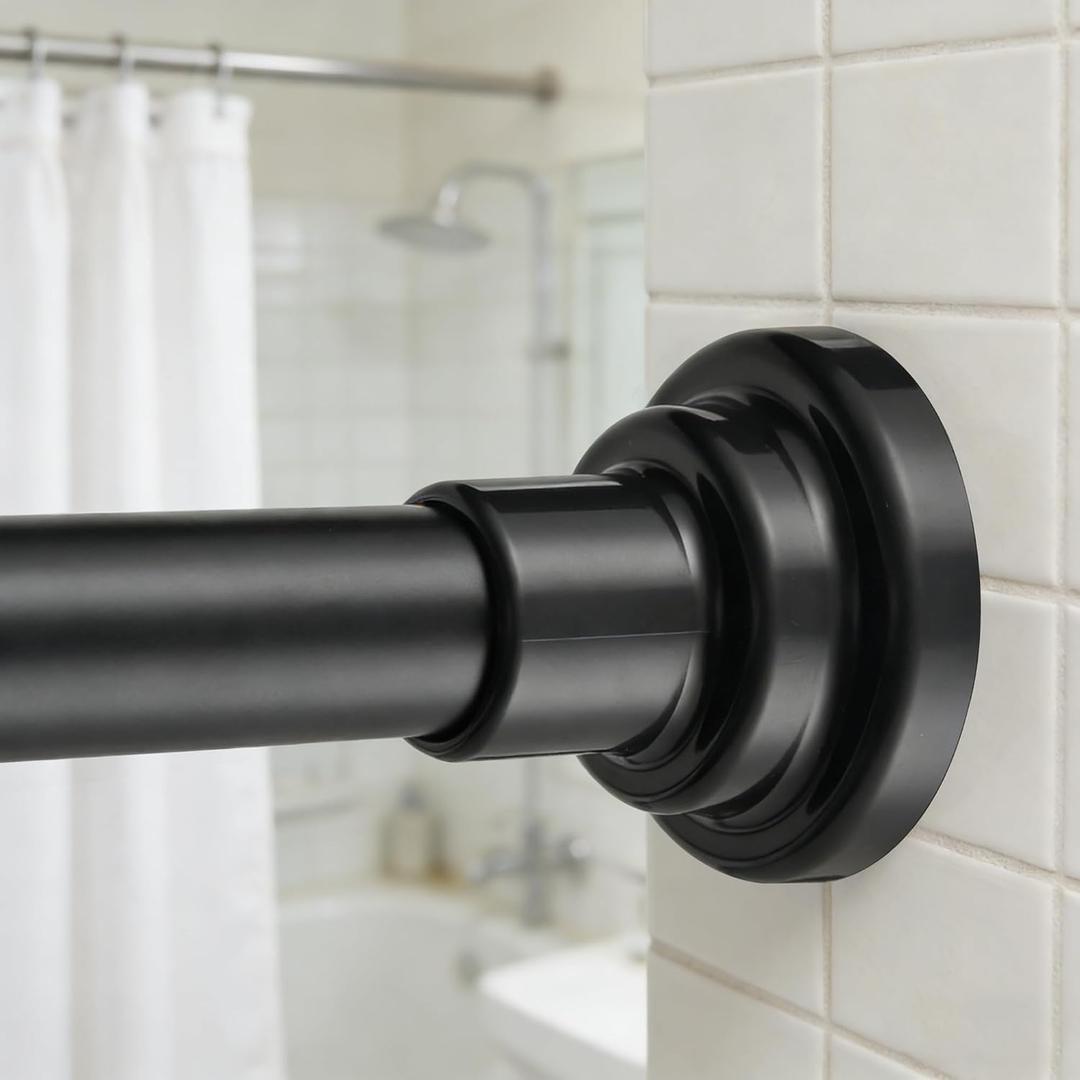 Shower Curtain Rod 1" Diameter 17-89inch Heavy Duty Shower Rod Spring Adjustable Tension Curtain Rod Non-Threaded No Drill Stainless Steel Non Slip for Bathroom Window Closet Outdoor Black