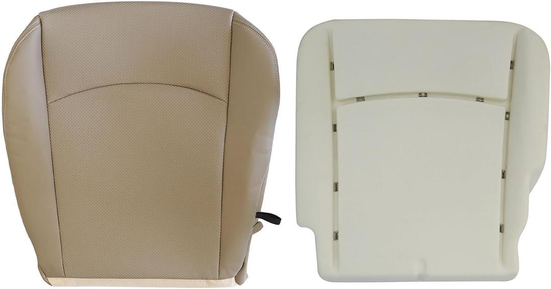 Priprilod Tan Lower Perf Leather Driver Side Bottom Replacement Seat Cover & Driver Foam Cushion Compatible with Dodge Ram 1500 2500 3500 2013 2014 2015 2016 2017 2018 2019