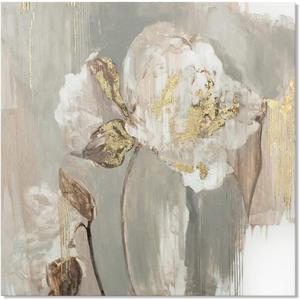 Goldfoilart Floral Wall Art Gold Pictures White Flower Canvas with Gold Foil Embellishment Paintings Textured Poster Framed Artwork for Living Room Bedroom Office Decorations 24" x 24"