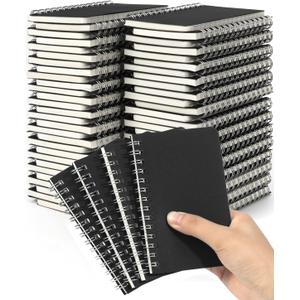 Dynta Spiral Notebooks Memo Pads 3x5 Bulk, 60 Packs Small Pocket Notebooks, Mini Notepads Black Cardboard Cover for Note-taking, Writing, Office, School, Work, College (60 Sheets/120 Pages)