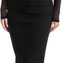 REORIA Long Sleeve Wedding Guest Maxi Dresses for Women Sheer Mesh Square Neck Ruched Bodycon Long Dress 2026 Spring Outfits (Black, L)