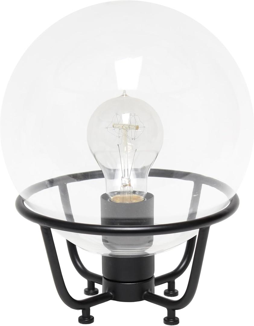 Elegant Designs LT1180-BLK 10" Glistening Globe Table Lamp with Clear Glass Shade, for Living Room, Bedroom, Office, Black