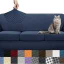 YEMYHOM Latest Checkered 4 Pieces Couch Covers for 3 Cushion Couch High Stretch Thickened Sofa Cover for Dogs Anti Slip Elastic Slipcovers Living Room Furniture Protector (Navy), 91"-110"(3 Cushions)
