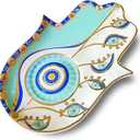 Exquisite Small Ceramic Jewelry Tray - Trinket Dish Evil Eye Decor, Gold Plate Ring Holder, Modern Boho Home Essentials, Perfume Organizer, Witchy, Aesthetic Room Decor (Blue Hamsa)