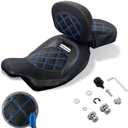 FOVPLUE Two-up Seat w/Rider Backrest, Low-Profile Driver Passenger Pillion Seat +Adjustable Backrest Pad for 2009-2024 Harley Touring CVO Road Glide Road King Street Glide Electra Glide FLHTKSE, BLUE