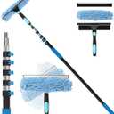 25FT Reach Window Squeegee Kit with Extension Pole, 2-in-1 Professional Washer for High Windows, 5-20FT Adjustable Reach, Rotatable Head for Indoor & Outdoor Use, Streak-Free Cleaning Tool for Home