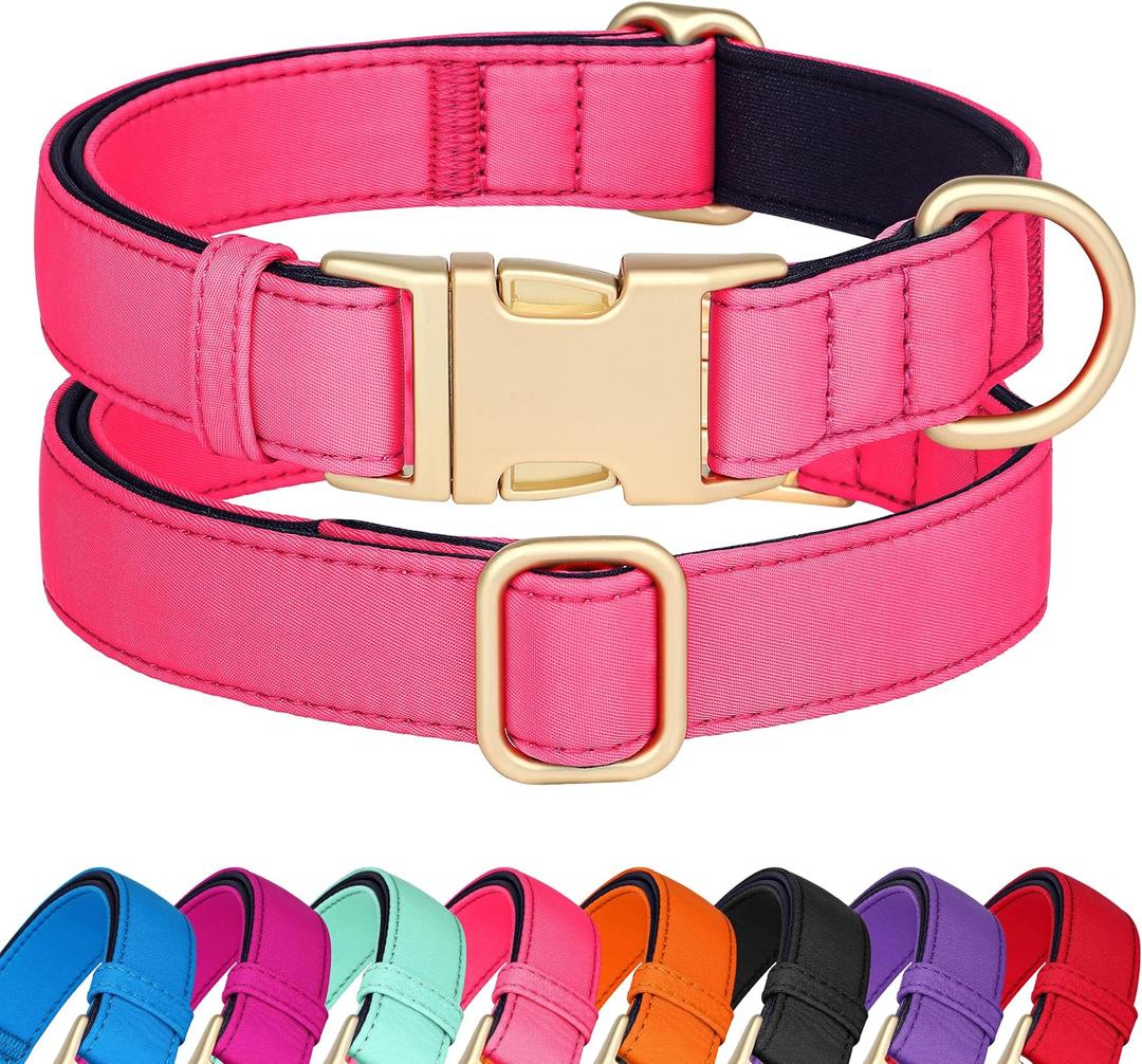 Didog Soft Padded Dog Collar for Large Dogs, Colorful and Durable Pet Collar with Quick Release Buckle, Light and Breathable for Daily Walking, Pink, L (L: Fit 15-23" Neck)
