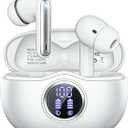 Wireless Earbuds, Bluetooth 5.3 Headphones HiFi Stereo 50H Playback LED Digital Display Ear Buds with ENC Noise Canceling Headset, IPX7 Waterproof Earphones for Gym/Running/Work（White）