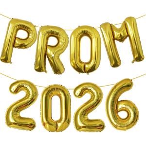 KALOR Gold Prom 2026 Banner Balloons, 42 Inch Mylar Foil letter Graduation Balloons Grad Decoration for Graduation Party Decorations