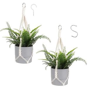 2 Pack Macrame Plant Hanger Boho Hanging Planters for Indoor Plants Decorative Braided Cotton Rope Plant Hanger Hanging Plant Holder with Metal Hook for Indoor Outdoor Home Decor, Ivory, 20 In