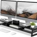 Fenge Dual Monitor Stand for Desk, 42.5in Large Monitor Riser for 2 Monitors, 2 Tier Computer Office Desk Top Shelf, Desktop Storage Stand for Laptop, PC, Computer, Printer (Black)