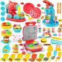 3-in-1 Color Dough Sets for Kids Ages 4-8, Ice Cream Hamburger Noodle Maker Toy for Kids 3-12, Arts &Crafts Gift for Toddler, Christmas Birthday Gifts for Boys Girls (12 Color Dough)
