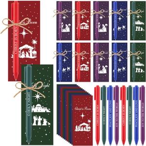 48 Set Christmas Christian Nativity Bulk Gift for Women Men Include 48 Nativity Bible Verse Scripture Ballpoint Pens and Jesus Inspirational Bookmarks Religious Faith Party Gifts for Coworker