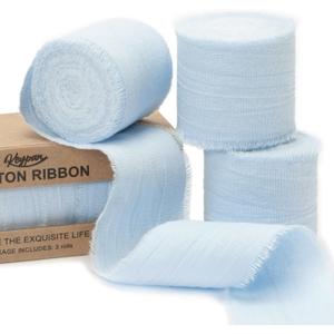 Blue Ribbon 1-1/2 Inch x 15 Yards Crinkle Fabric Cotton Ribbons for Gift Wrapping Wedding Invites Baby Shower DIY Crafts Home Decor