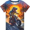 Funnycokid Boys Girls Shirts Graphic T-Shirt Neon Clothes Kids Novelty Youth Short Sleeve Animal Print Tees 4-16 Years (8-9 Years, Dinosaur)