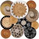 11 Pcs Boho Hanging Wall Basket Decor Handmade Woven Basket Wall Decorative Boho Wicker Baskets Placemats Round Farmhouse Bulrush Art for Rustic Home Decorations Christmas Gift(Stylish)