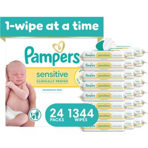 Pampers Sensitive Baby Wipes, Clinically Proven, Fragrance Free, Unscented, Water Based, Hypoallergenic, Multi-Use, 1344 Wipes Total