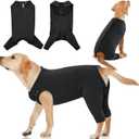 IDOMIK Dog Recovery Suit,Thigh Wound Protective Sleeve for Dogs,Anti Licking Dog Rear Leg Sleeve,Male Female Dog Surgical Clothes,Dog Surgical Suit with Pants Cover,Cone Collar Alternative,Black,3XL (3XL(Chest Girth:37.8"))