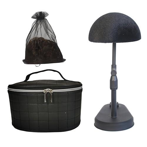 FASHION DO Deluxe Wig Travel Box or Makeup Case Compact Durable in Black and adjustable velvet styrofoam wig head holder with suction cup (Wcase-5)