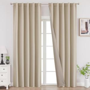 Joydeco Blackout Curtains 96 Inches Long, Thermal Insulated Black Out Curtains 2 Panels Set for Bedroom, Room Darkening Drapes for Living Room Window (W52 x L96 Inch, Light Beige)