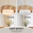 18" Drum Chandelier Dining Room Light Fixture with Rattan Shade,3-Light Modern Kitchen Table Light Fixture for Bedroom, Bathroom, Living Room