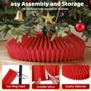 26in Christmas Tree Collar, Honeycomb Folded Paper Basket Skirt Collars, Christmas Tree Ring Base Stand Cover for Holiday Home Decoration(Red)