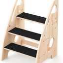 Toddler Step Stool, Wooden Height-Adjustable 3-Step Stool for Kids, Potty Training Stool with Handles and Non-Slip Pads for Bathroom Sink, Kitchen, Bedroom (X-Large)