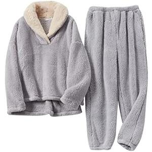 Arssm Women Fluffy Pajamas Set Fleece Pullover Pants Winter Loose Plush Lounge Sets 2 Piece Cozy Sleepwear(LightGrey-L) (Gray) Large