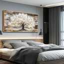 DZRWUBHS Framed Vintage Tree of Life Wall Art, Neutral Rustic Farmhouse Tree Canvas Painting Print Artwork for Walls,Wall Decor For Living Room,Modern Pictures For Bedroom Office Decorations 20" X 40"