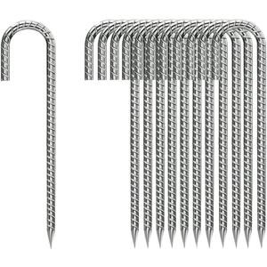 Ground-Stakes-Heavy-Duty-12 inch, J-Hook Rebar Stakes Galvanized Anti-Rust 20pcs Garden Stakes Metal Ground Anchors for Garden Dog Fence Chicken Coop Christmas Decorations Deer Fence