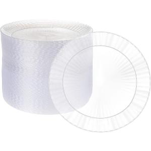 Ilyapa 100 Pack 7 Inch Disposable Dessert Plates, Plastic Clear Party Plate Sets for 100 Guests, Clear Appetizer and Cake Plates 7", Party & Dinner Accessories, Sunburst