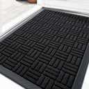 OLANLY Front Door Mat Outside Entrance 29.5x17, Absorbent, Heavy Duty Sturdy Natural Rubber Doormat Indoor Outdoor, Stain and Fade Resistant, Non-Slip Backing Low Profile Floor Mat for Entryway, Black