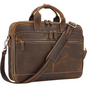 Jack&Chris Leather Briefcase for Men,Business Travel Laptop Messenger Bags Brown-15.6inch