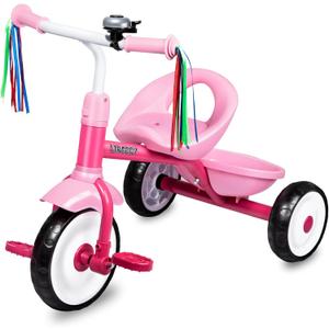 Liberry Toddler Tricycle Age 2 3 4 Years Old, Kids Trike with Bell, Back Basket and Removable Pedal, 3 Wheel Bike Birthday Toys Gift for Girls Boys, Pink, Large