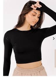 Long Sleeve Crop Tops for Women Black L