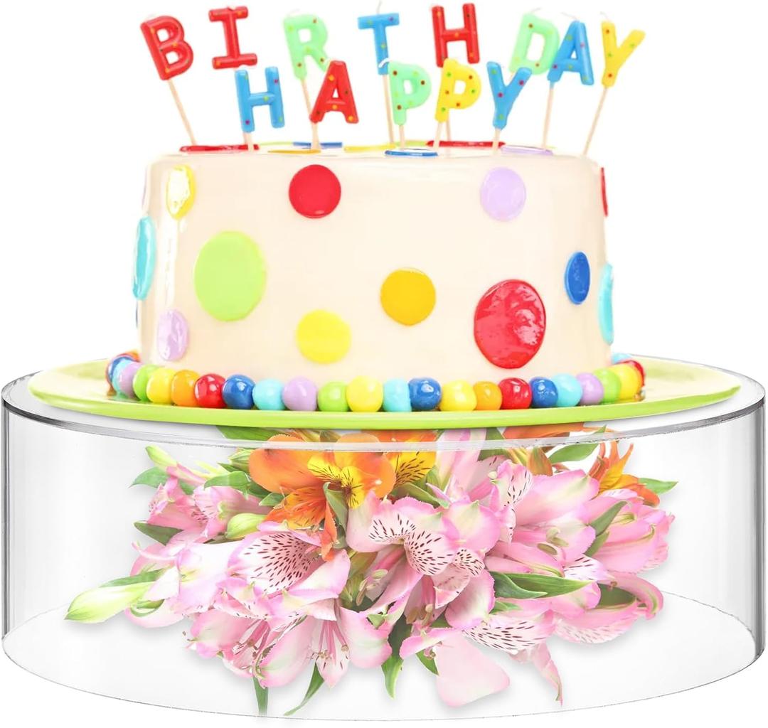 Jucoan Clear Acrylic Cake Stand, Dessert Display Stand Cupcake Stand with Hollow Bottom, 12 Inch Round Cylinder Display Riser for Wedding Birthday Baby Shower Dessert Table Display, No Lid