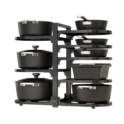 Fovkdcvw Adjustable Heavy Duty Pots and Pans Organizer Under Cabinet, 8-Tier Pot and Pan Organizers Inside Cabinet, Kitchen Cabinet Organizers and Storage, Black