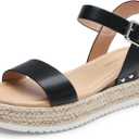 DREAM PAIRS Women's Platform Espadrilles Wedge Sandals, Comfortable Open Toe One Band Sandals for Women Dressy Casual Summer (7, Black)