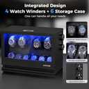 BEWISHOME Watch Winders for Automatic Watches, 4 Watch Winder and 6 Watch Display Case with Led Light 4 Modes, Automatic Watch Winder Box with Japanese Quiet Motor USB-C Adapter, Black SYQ04B