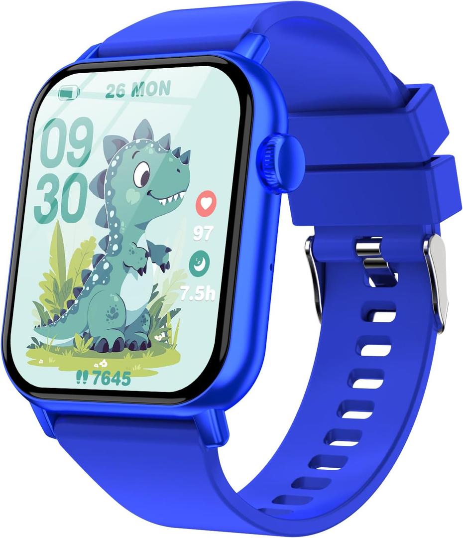 Smart Watch for Kids, 12 Puzzle Games HD Touch Screen Watches, Step Counter, Heart Rate and Sleep Monitor, Flashlight, Music Player,12/24 hr Educational Toys Birthday Gifts for Girls Ages 6-12 (Blue)