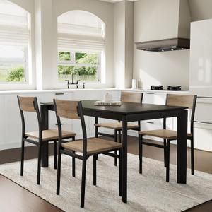 MECHYIN 
Dining Chairs Set of 4, Rustic Wood Dining Room Chairs with Metal Steel Frame & Slat Back, Modern Farmhouse Chair for Kitchen, Living Room (Brown)