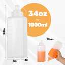 12 Pack 1 QT Large Condiment Squeeze Bottle for Sauses, 34oz Wide Mouth Liquids Dispenser Bottles with Lid, For Ketchup, Taco, Marinara, Pasta, BBQ, Spaghetti, Tomato Sauce, Restaurant-Grade Design